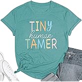 Teacher Shirts for Women - Kindergarten & Elementary School Teaching Tee Funny Tiny Human Tamer Graphic Tees Tops