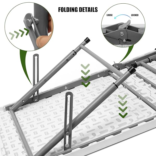 BYLIABLE FOLDING TABLE 4 FOOT PORTABLE HEAVY DUTY PLASTIC FOLD-IN-HALF UTILITY TABLE SMALL INDOOR OUTDOOR ADJUSTABLE HEIGHT FOLDING WITH CARRYING HANDLE, CAMPING AND PARTY,WHITE