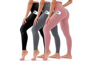 BLUEENJOY 3 Pack Leggings with Pockets for Women,High Waisted Tummy Control Workout Yoga Pants