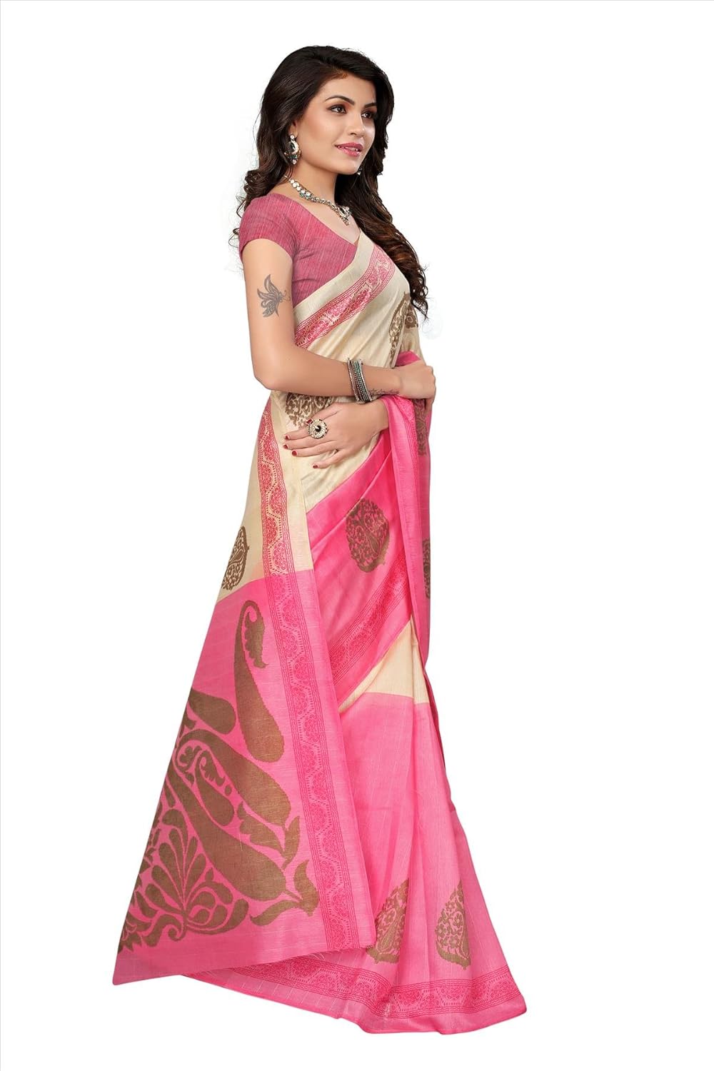 fabwomen printed cotton silk saree with blouse piece