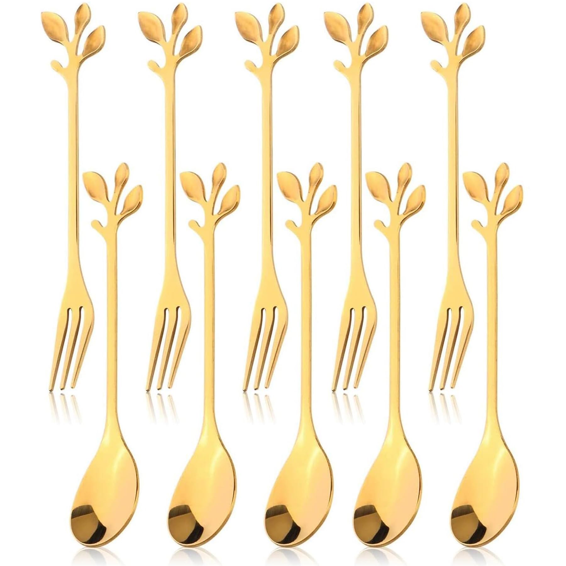 Umimiss Pastry Forks Set of 10 - Cake, Dessert, Fruit & Appetizer Forks & Spoons - Stainless Steel Sporks & Teaspoons for Party & Cocktail Salad