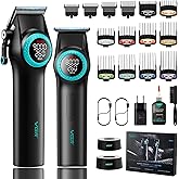 VGR 001 & 977 Professional Hair Clippers for Men, Cordless Barber Clippers and Zero Gap Trimmers Set, DLC Coating Blade Hair Cutting Kit with LED Display, USB Rechargeable Barber Set(Black)