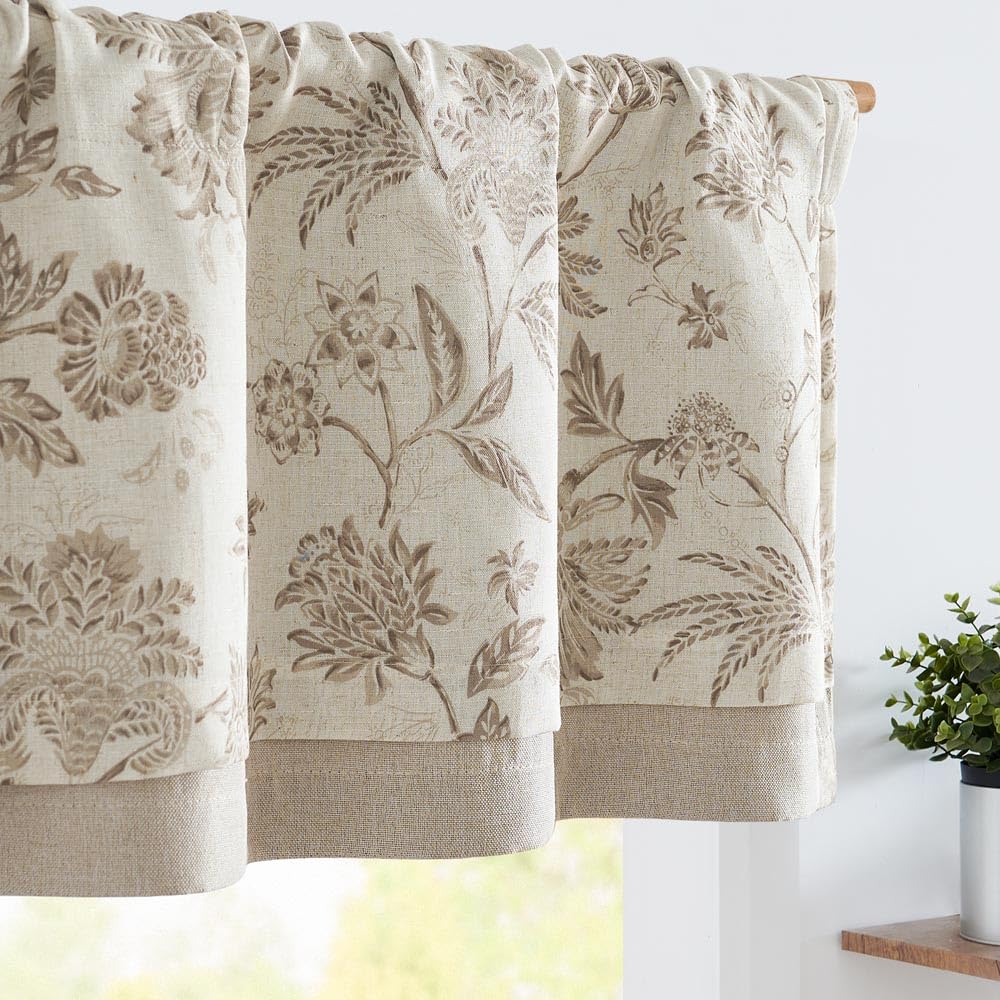 Photo 1 of jinchan Floral Valance Curtain Linen Kitchen Valance for Windows 16 Inch Farmhouse Blackout Floral Short Window Treatment for Living Room 1 Panel Rod Pocket Double Layer Taupe on Beige