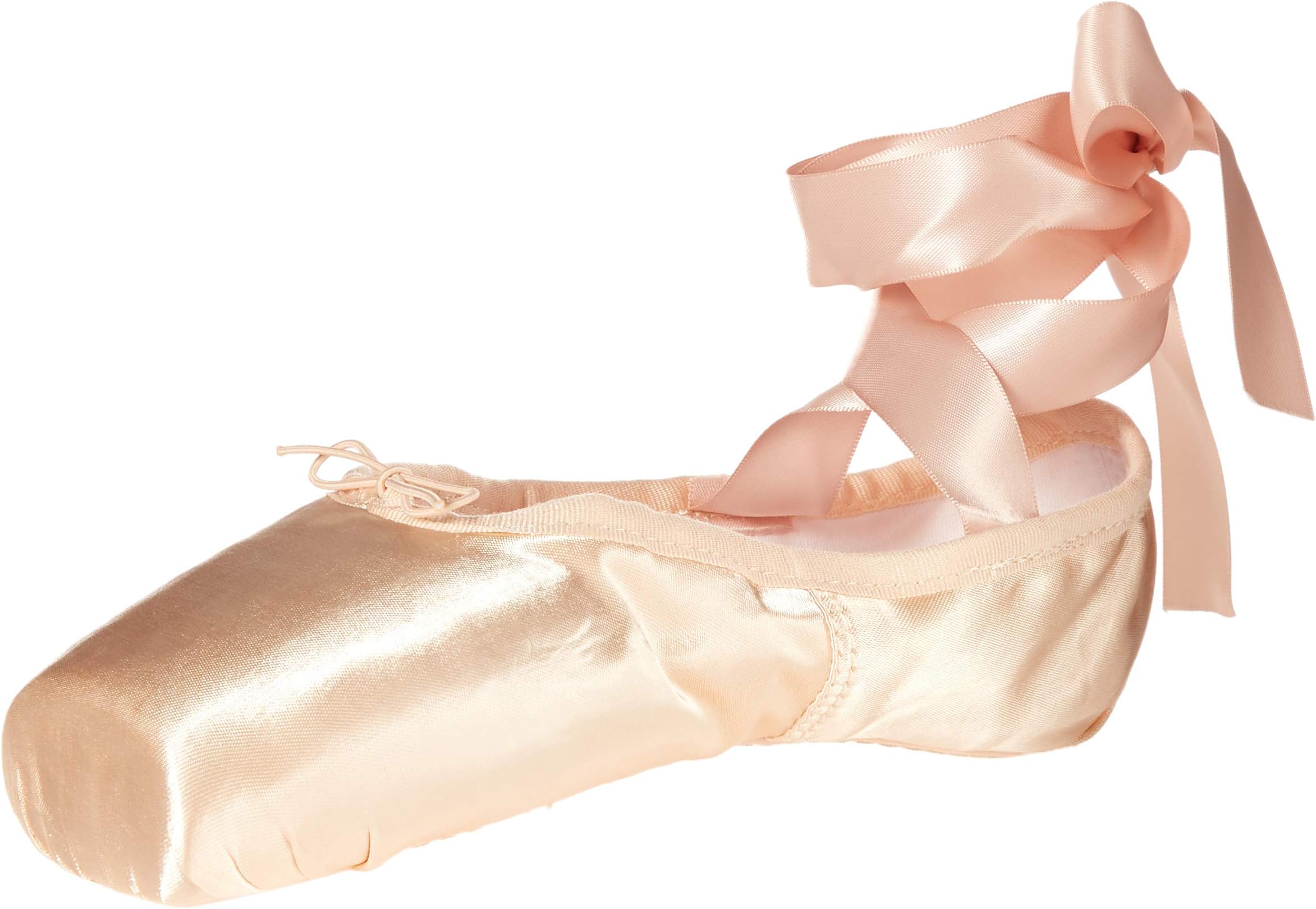 Soudittur Girls Womens Ballet Pointe Shoes Satin Professional Dance Shoes Pink Ballet Flats with Pre-Sewn Ribbons Toe Pads (Please Choose One Size Larger)
