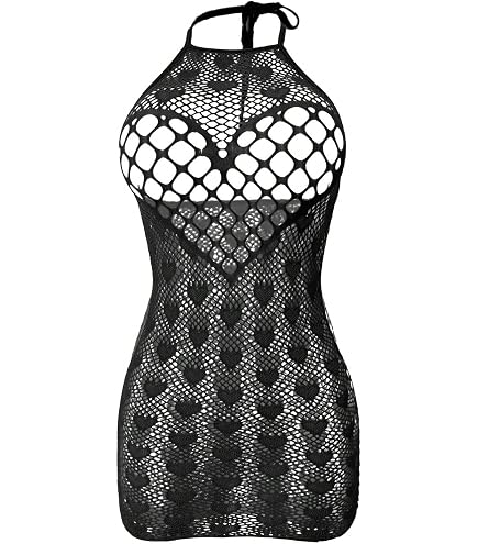 Women's Sexy Fishnet Lingerie Babydoll Bodycon Dress, One Size, Black at Amazon Women's Clothing store