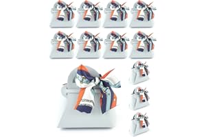 NOWDER 12 Pack Leather Wedding Candy Gift Bags with Handle Reusable Party Favor Boxes for Baby Showers Birthday Christmas Halloween (Light blue)