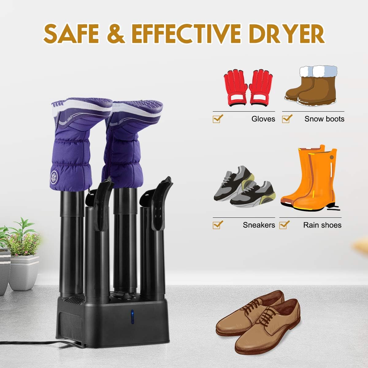 COSTWAY Shoe Dryer, 180 Mins Timer, CETL Standard Noiseless Boot Warmer with Heat Blower for Snow Boot Sneaker Glove Hats, with Detachable Pipes: Sports & Outdoors