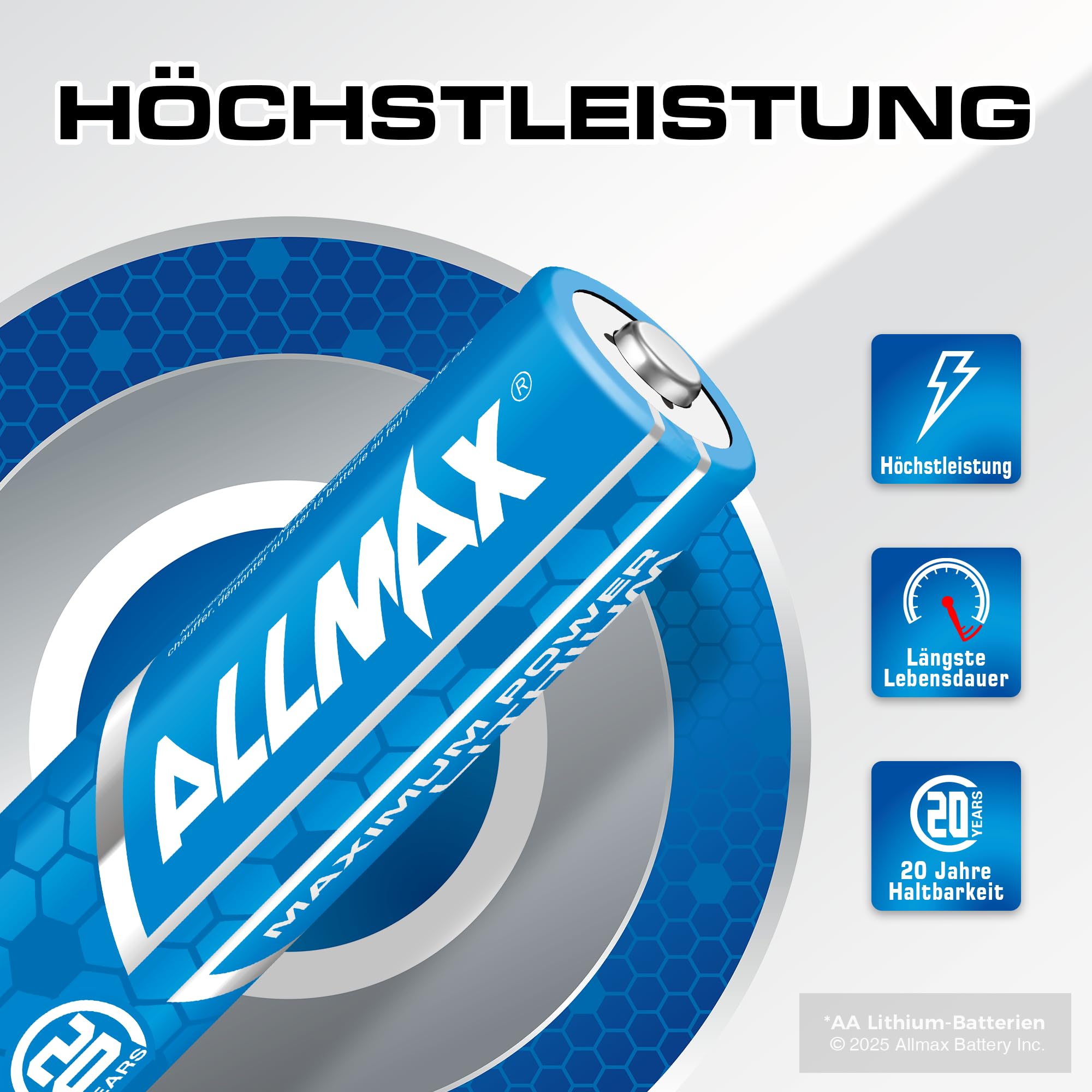 Allmax AA Mignon (FR6) Maximum Power Lithium Batterien (24 Stück) – Längste Lebensdauer, auslaufsicher, 20 Jahre Haltbarkeit, ultimative Leistung, perfekt für Blink Sicherheitskameras (1,5 V) 2