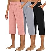 Huukeay 3 Pack Women's Capri Sweatpants, Cozy Wide Legs Cropped Capri with Pockets, Lounge Jogger Pants Workout Yoga Solid