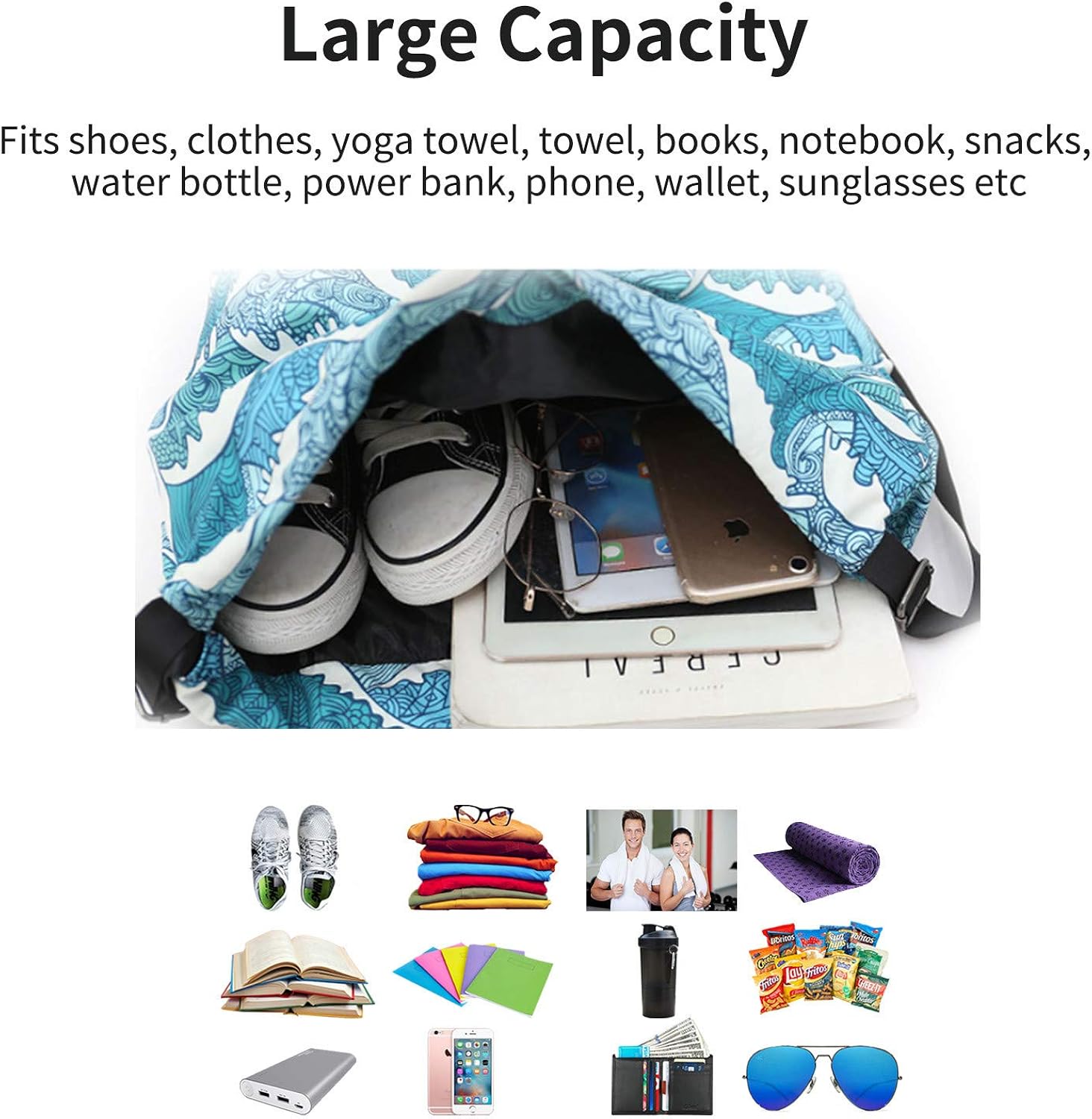 Waterproof Drawstring Bag, Gym Bag Sackpack Sports Backpack for Men Women Girls (50-wave): Clothing