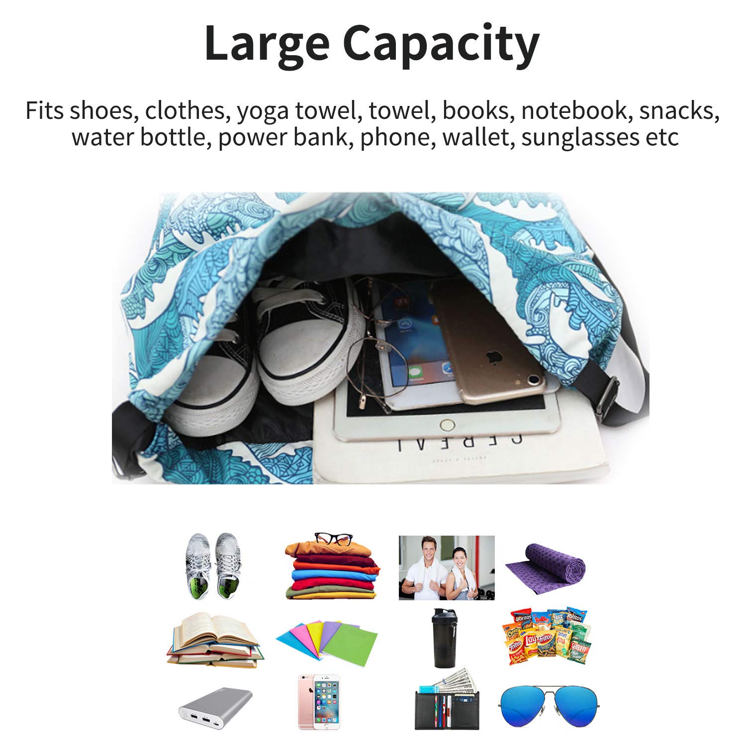 Waterproof Drawstring Bag, Gym Bag Sackpack Sports Beach Backpack for Men Women