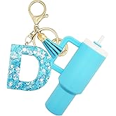 Rykitop Mini Tumbler Keychain,Cute Cup Keychain with Initial letter For Stanley Cup Backpack Chapstick Holder Women Girl