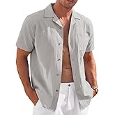 COOFANDY Mens Casual Cotton Linen Shirt Short Sleeve Button Up Shirts Summer Beach Top