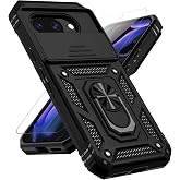 for Google Pixel 9A Case with Slide Camera Cover HD Screen Protector [Military Grade 16ft. Drop Tested] Magnetic Ring Holder Kickstand Protective Phone Case for Google Pixel 9A 2025, Black
