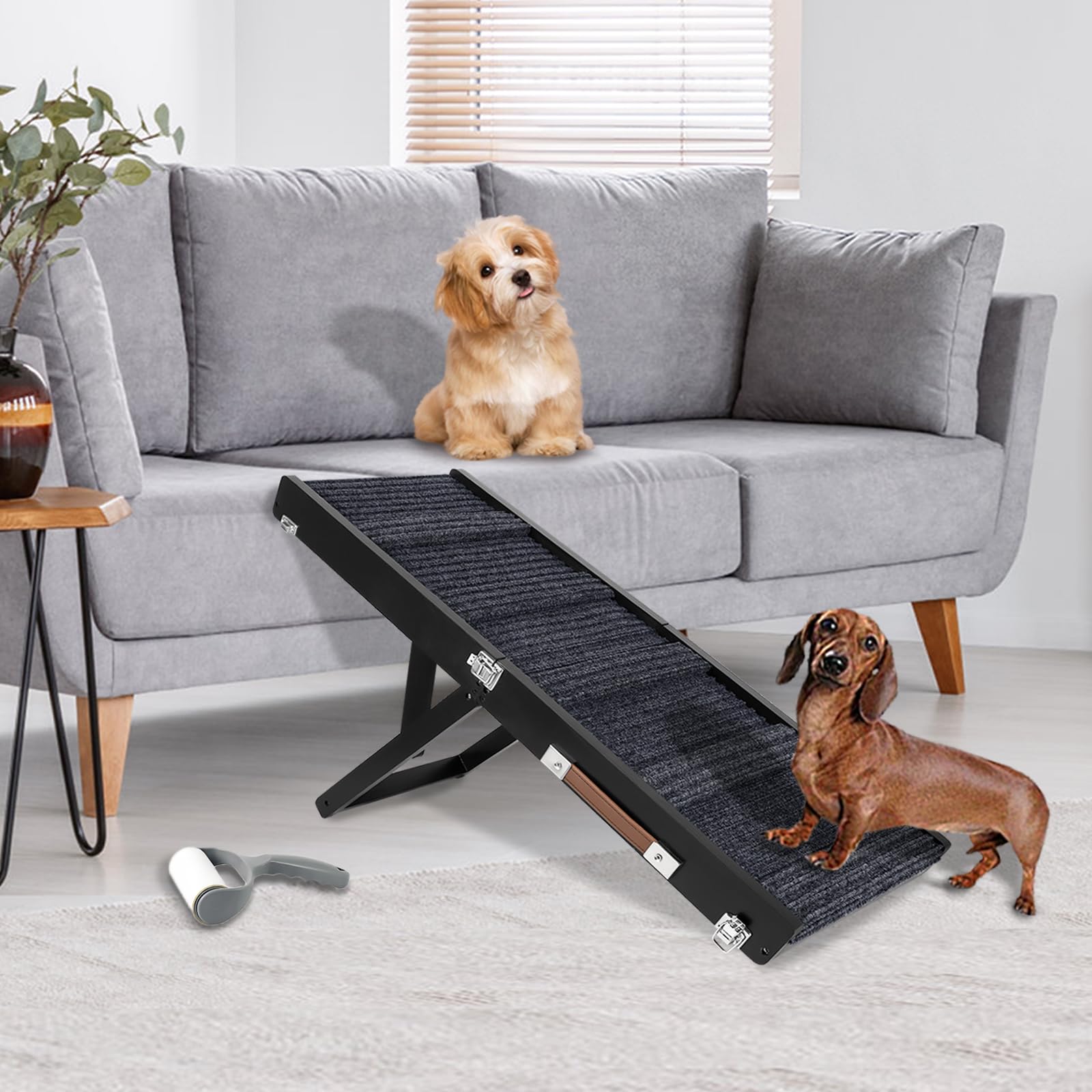 Aitakatta Dog Ramp for Bed, Adjustable Portable Folding Pet Ramp, 32" Long Wooden Pet Ramp with Non-Slip Traction Mat for Small Dogs, Dog Climbing Ladder for Sofa, Bed, Couch,Car(LGPT,80BK-Gray)