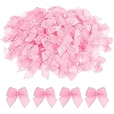 Mini Bows, 100 Pcs 1 Inch Pink Ribbon Bows Satin Ribbon Bows Tiny Premade Craft Bows for DIY Sewing Crafts Gift Wrapping Basket Wedding Birthday Christmas Party Scrapbooking Decorations