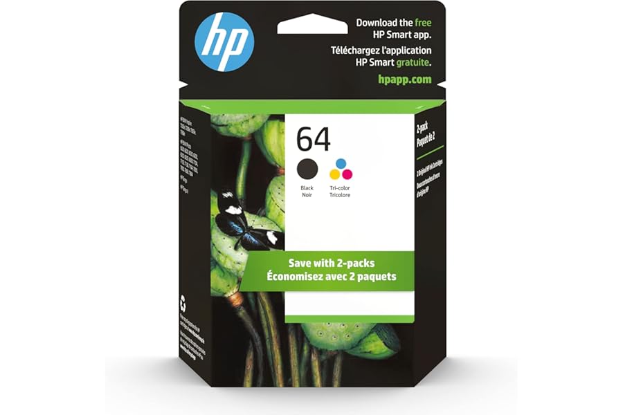 HP 64 Black & Tri-Color Ink Cartridges Printers (Combo Pack) | Works with Printer Series: Inspire 7950e; Envy Photo 6200, 7100, 7800; Tango | Eligible for Instant Ink | X4D92AN