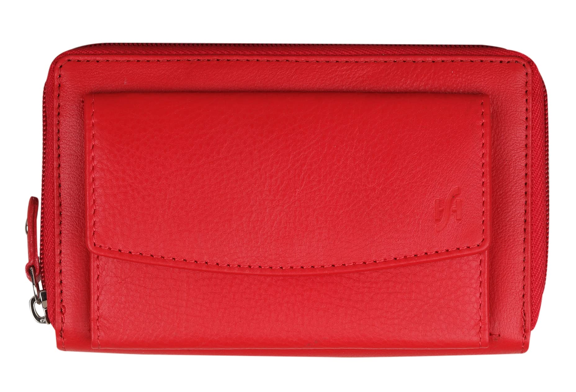 STARHIDE Women RFID Blocking Real Leather Full Zip Around Purse 5520 (Red)