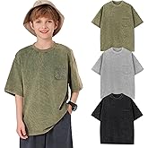 Arssm 3 Pack Boys Tshirts Kids Oversized T Shirts Cotton Acid Wash Crewneck Summer Basic Tees