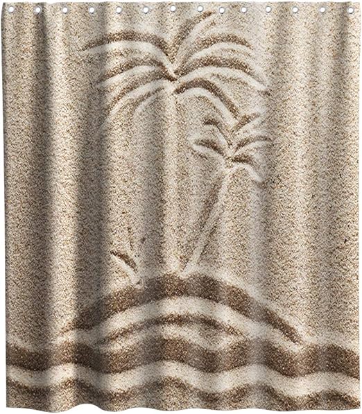 Amazon Com Beach Shower Curtain Tropical Palm Tree Sand Painting Theme Cloth Fabric Bathroom Decor Sets With Hooks Waterproof Washable 72 X 72 Inches Beige Kitchen Dining