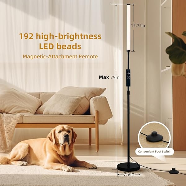 L SHY-U L FLOOR LAMP WITH ADJUSTABLE HEIGHT & FLEXIBLE ARM, REMOTE & FOOT SWITCH, SLIM DESIGN & EVEN LIGHTING FOR LIVING ROOM, BEDROOM, OFFICE – STEPLESS ADJUSTABLE COLOR AND BRIGHTNESS