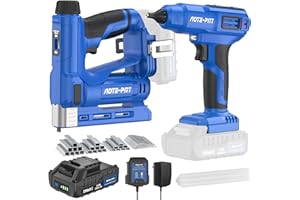 20V Electric Stapler 2 in 1 Brad Nailer, 2.0Ah Cordless Staple Gun with Staples and Nails, Full Size Cordless Hot Glue Gun Kit with LED Light and Glue Sticks, AOTE-PITT Power Tool Combo Kit (2-Tool)