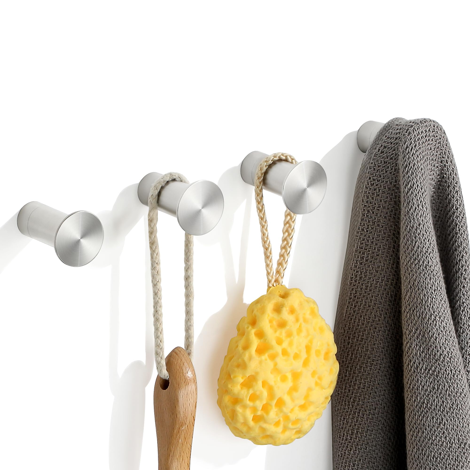 Mooche Coat Hooks Wall Mounted Stainless Steel Heavy Duty Towel Hook for Door, Bathroom, Kitchen, 4 Pack Individual 45MM×35MM Coat Hook for Hanging Clothes, Robes, Bags (Brushed)