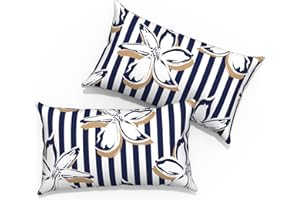 TWLEAR Outdoor Lumbar Pillows 12x20 inch, Rectangle Throw Pillows with Inserts, Decorative Lumbar Cushions for Patio Furniture Garden Couch Home Sofa Office Chair, Pack of 2, Clemens Cabana Navy