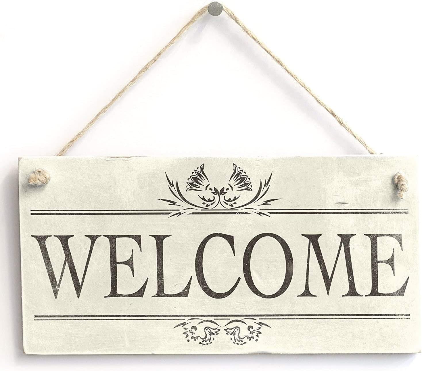ROONASN Welcome Sign - Front Door Decor - Outdoor 5x10 Rustic Hanging Wood Farmhouse Porch Decorations for Home-17