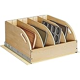 WelFurGeer Birchwood Pot and Pan Organizer with Soft-Close Drawer, Pull Out Cabinet Organizer, Heavy-Duty Slide-Out Storage for Baking Sheets, Cutting Boards, and Kitchen Utensils