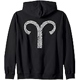 Zodiac Sign Aries (Vintage Gray) Aries Zip Hoodie