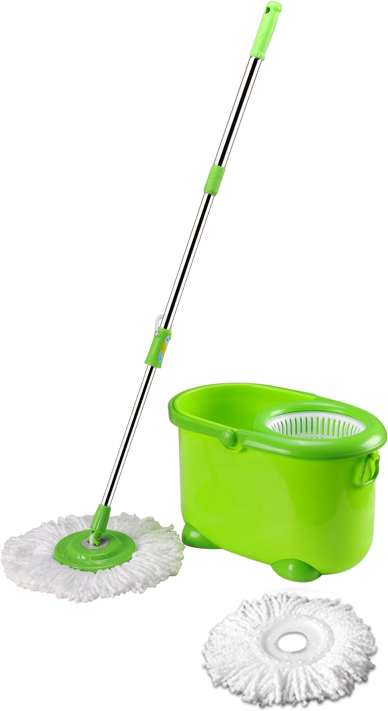 Dual function wash and dry hand press Magic Spin Mop - Green color