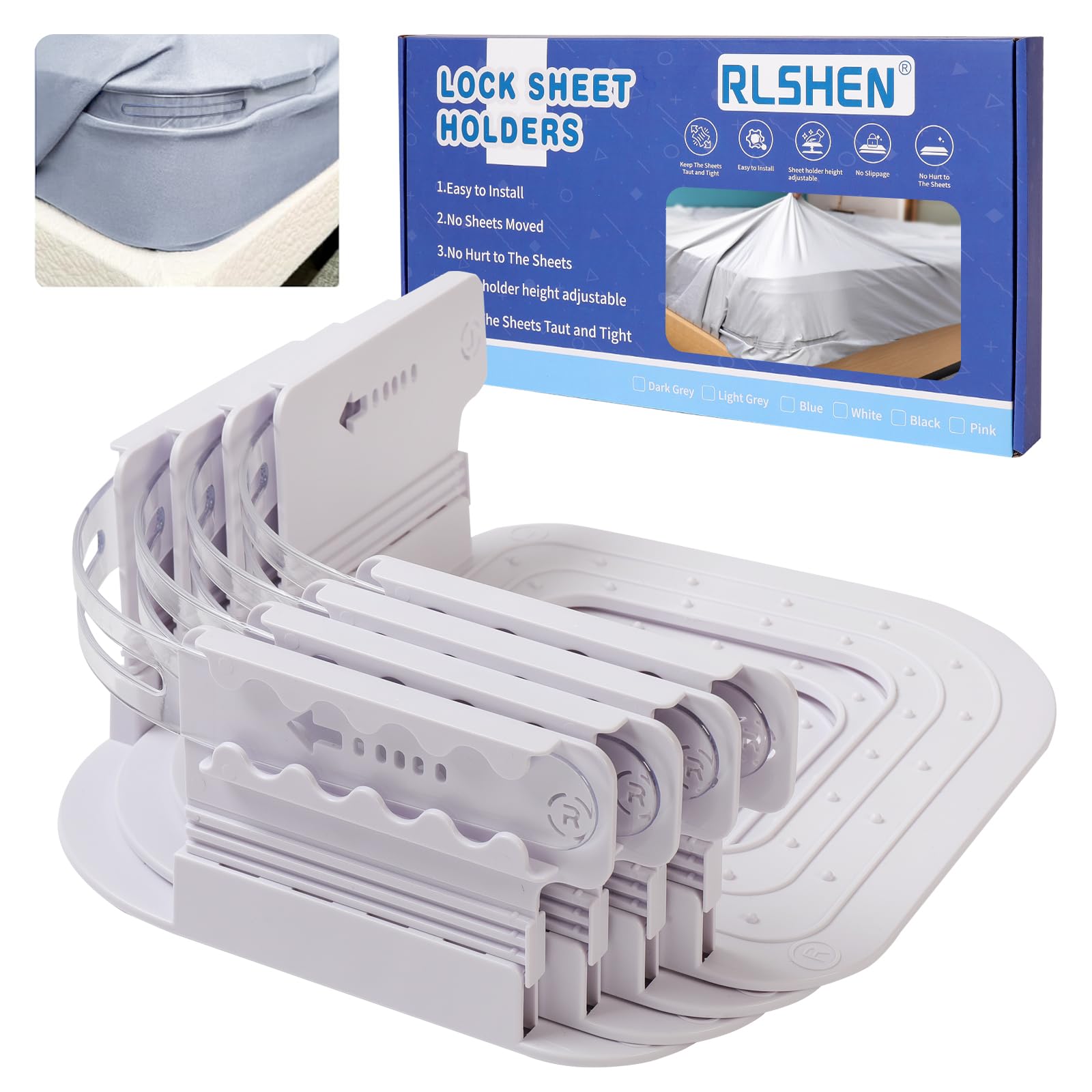 Photo 1 of RLSHEN Adjustable Sheet Clips Keep Sheets in Place, Fitted Bed Sheet Holders Keep Sheets Firm & Tight for Bed Concers Creative Bed Accessories
