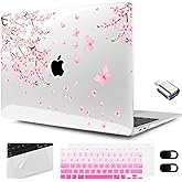 MEEgoodo for MacBook Air 13.3 inch Case 2021 2020 2019 2018 A2337 M1 A2179 A1932, Laptop Shell with Keyboard Webcam Cover & Trackpad Film & Type C Adapter for MacBook Air M1, Cherry Blossoms