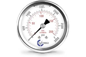 CARBO Instruments 2 1-2" Pressure Gauge, Stainless Steel Case, Chrome Plated Brass Connection, Liquid Filled, 0-3000 psi/kPa, Back Mount 1/4" NPT