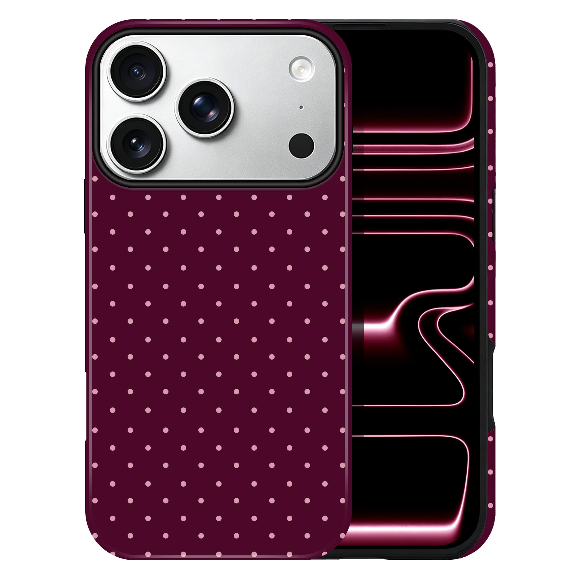 DuiDuiQ Polka Dot Pattern Case for iPhone 17 Pro Max/18 Pro Max, Burgundy | Cute Aesthetic Case for Women Girls,Dual-layer Sh