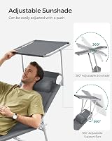 SONGMICS Sun Lounger Deck Chair Folding with Sunshade 193 x 53 x 29 cm Dark view 5