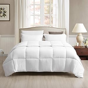 Duvet White Down Comforter Queen All Season Cloud Fluffy Breathable Sustainable Microfiber Comforter with Corner Tabs - Ergonomic Quilted KUSNUG