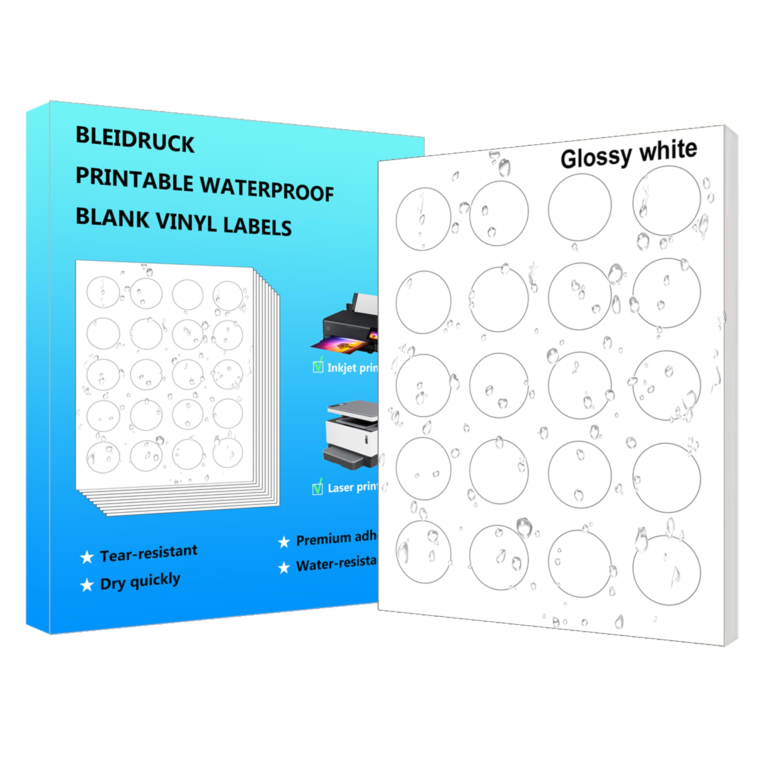 Photo 1 of 1.5" Diameter Glossy White Round Labels Waterproof Printable Circle Label Sheets 400 Pcs Vinyl Sticker Labels for Inkjet or Laser Printer