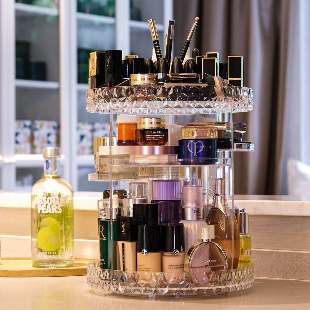 InnSweet 360 Rotating Makeup Organizer, Adjustable Cosmetic Storage Display Case with 8 Layers, Large Capacity Cosmetic Shelf, Acrylic Transparent: Beauty