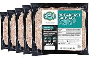 PEDERSON'S NATURAL FARMS Pederson's Farms Pork Ground Breakfast Sausage (5 Pack, Use/Freeze) 16oz - Gluten, Lactose, MSG Free - No Added Antibiotics - Vegetarian Fed - Keto Paleo Diet Friendly, Made in the US