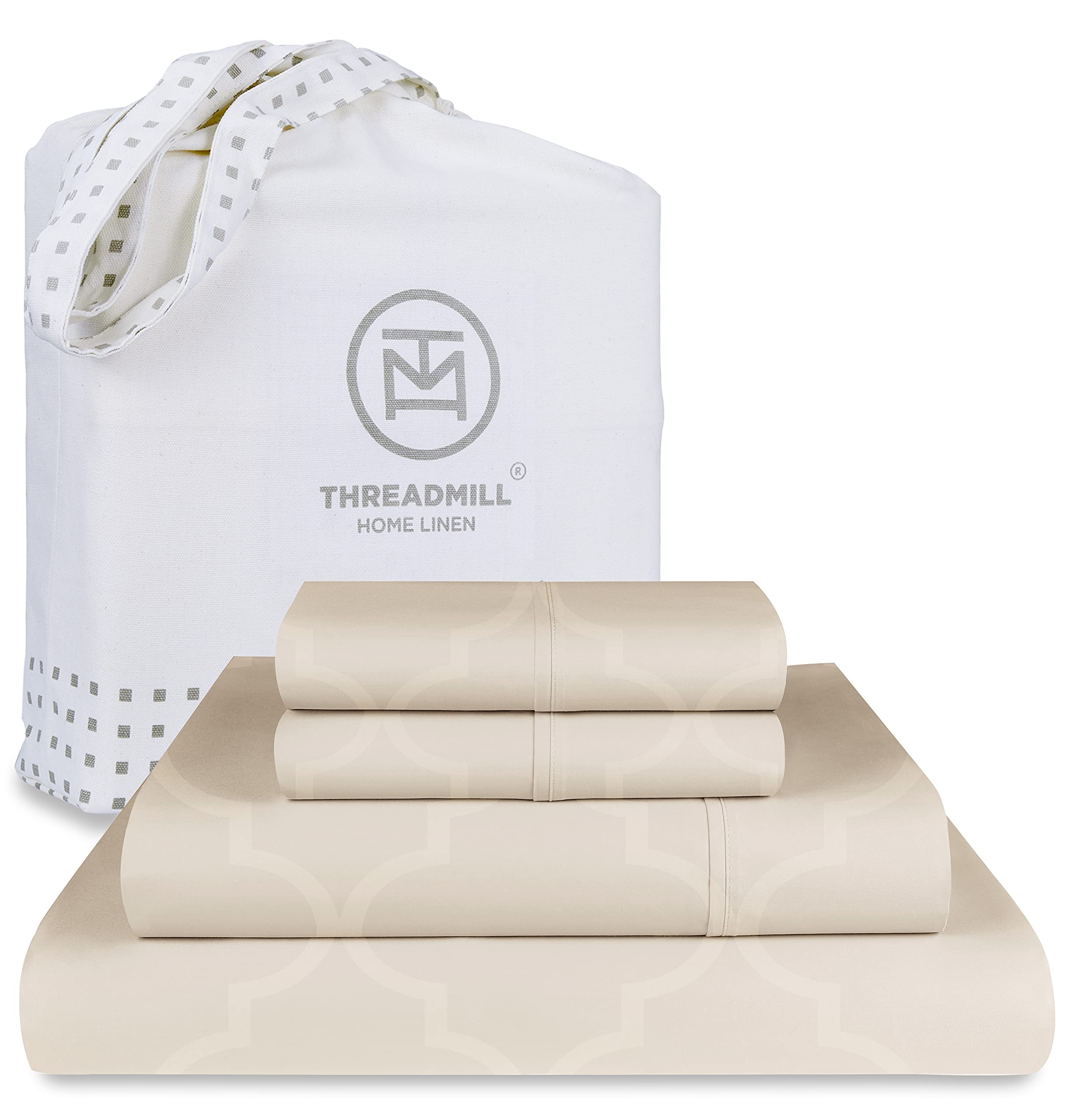 Photo 1 of Threadmill 100% Cotton Sheets for King Size Bed | 4 Pc King Bed Sheets Set | Soft, Breathable Lightweight Damask Sateen for All-Season Use | Snug Fit Elastic Deep Pocket King Sheets | Beige