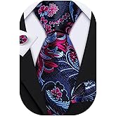 Barry.Wang Flower Ties for Men Silk Woven Floral Tie Sets Necktie Handkerchief Cufflinks Wedding Party
