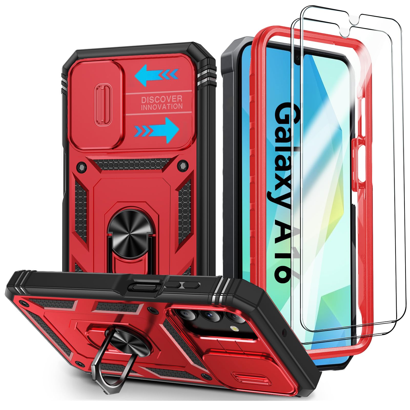 Deekeewe for Samsung Galaxy A16 5G Case,Samsung A 16 Phone Case with Camera Cover & Magnetic Kickstand [2 Screen Protector],Military Shockproof Heavy Duty Armour Case for Galaxy A16 2025,Red