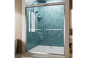 KISATUB Double Sliding Glass Shower Door, 56–60'' W x 72'' H, Chrome Aluminum Frame, 1/4''(6mm) High-Strength Tempered Glass Shower Door, for Walk-in Showers