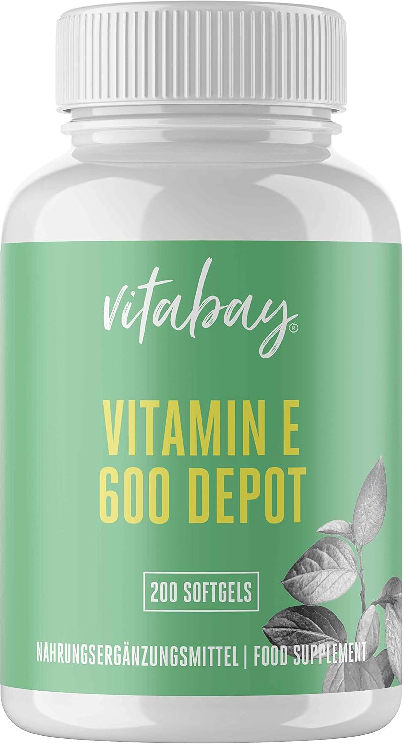 Vitabay Vitamin E 600 IU Depot, 200 Vegan Softgel Capsules, Natural D-Alpha Tocopherol, High Strength