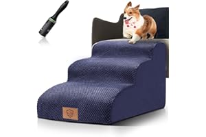Almcmy Dog Stairs and Ramp for High Beds Couches, High Density Foam Pet Stairs 3 Tier, Dog Steps for Small Dogs, Older Cats or Injured Pets, Let Your Pets Easily Get on Your Bed, Send 1 Lint Roller