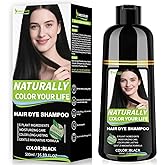 Black Hair Dye Shampoo for Women & Men, Gray Hair Coverage 3 in 1 Semi-Permanent Color with Natural Herbal Ingredients