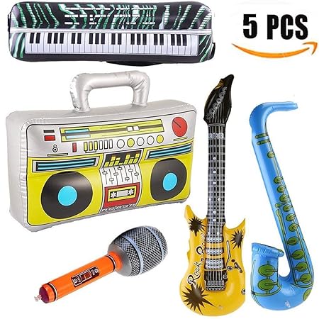 Yojoloin 5 STÜCKE Inflatables Gitarre Saxophon Mikrofon Boom Box Musikinstrumente Zubehör Für Party Supplies Party Favors Bal