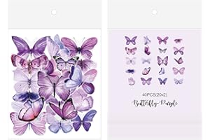 SHAOLIONLINE 40Pcs Transparent Purple Butterfly Themed PET Stickers for Laptop Motorcycle Bicycle Skateboard Luggage Decal Graffiti Patches HGY